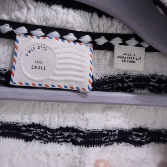 Anthropologie Postage Stamp Open Cardigan Sweater Lace Hem White Black Size S - Picture 8 of 10